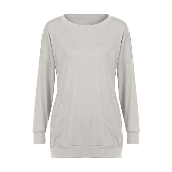 Yigetop Womens Long Sleeve Tops Casual Women Casual Long Sleeve Cotton Solid Loose Pockets T Shirt Blouses Tops Long Sleeve Tunic Tops for Women Grey XL