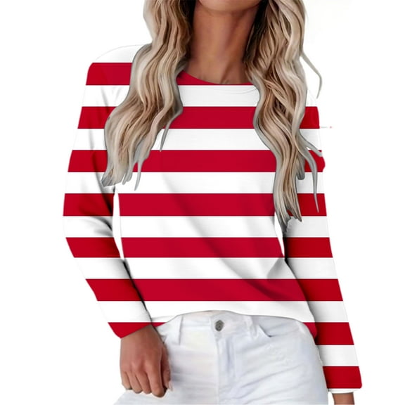 Yigetop Womens Long Sleeve Tops, Women's Fashion Spring Summer Casual Long Sleeve Loose T Shirt Top Fall Shirt Red1 L