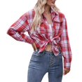 thumbnail image 1 of Yigetop Womens Plaid Shirt Casual Fashion Loose Plaid Shirt Casual Fashion Loose Plaid Shirt Women’S Shirts Red 2XL, 1 of 8