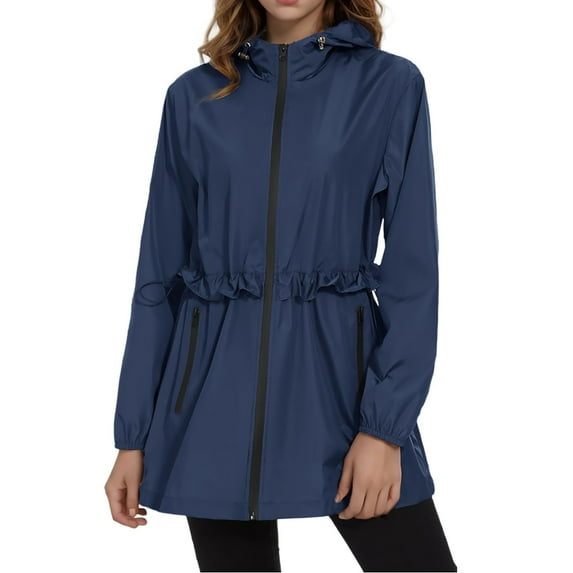 Yigetop Womens Rain Jacket with Hood Rain Jackets for Women Water Proof Packable Hooded Rain Coat Lightweight Windbreaker with Pocket 3 in 1 Jacket Women Navy XL