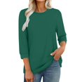 thumbnail image 1 of Yigetop Womens Summer Tops, Women's Round Neck Solid Color 3/4 Sleeves Blouse Tops Women's Blouse T Shirt Ladies Tops and Blouses Green L, 1 of 7