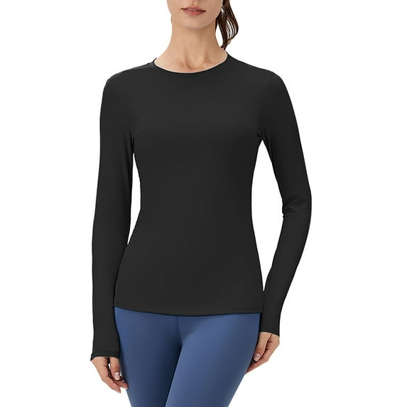 Yigetop Womens Thermal Underwear Womens Long Sleeve Undershirts Tops Round Neck Slim Fit Baselayer Soft Thermal Underwear Light Tight Long Sleeve Shirts for Women Black L