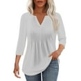 thumbnail image 1 of Yigetop Womens Tops! 3/4 Sleeve Blouses for Women Casual V Neck Summer Tops for Women with Leggings Pleated Curved Tunic 3/4 Sleeve Tops for Women White 2XL, 1 of 6