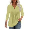 thumbnail image 1 of Yigetop Womens Tops! 3/4 Sleeve Blouses for Women Casual V Neck Summer Tops for Women with Leggings Pleated Curved Tunic 3/4 Sleeve Tops for Women Yellow L, 1 of 6