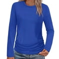 thumbnail image 1 of Yigetop Womens Tops, Long Sleeve Shirts for Women Ruched Fall Tops Crew Neck T Shirts Fashion Clothing 2025 4.7 4.7 Out of 5 27 Ratings Basic Tees for Women Blue L, 1 of 3