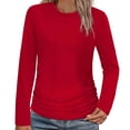 thumbnail image 1 of Yigetop Womens Tops, Long Sleeve Shirts for Women Ruched Fall Tops Crew Neck T Shirts Fashion Clothing 2025 4.7 4.7 Out of 5 27 Ratings Basic Tees for Women Red M, 1 of 3