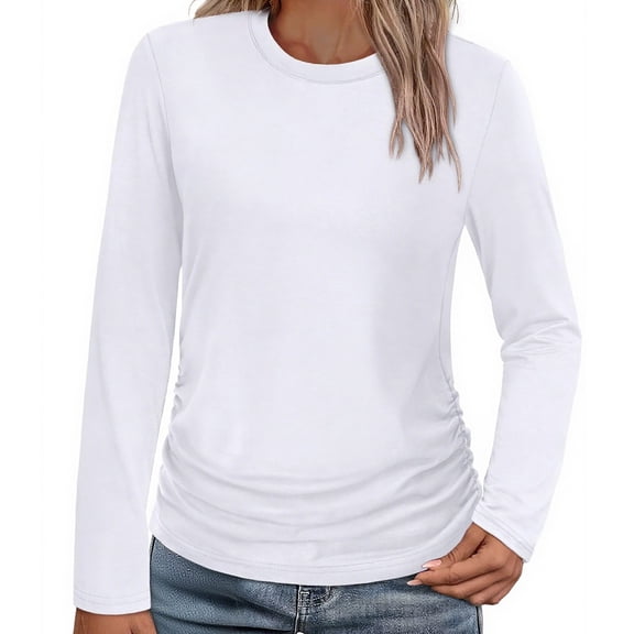 Yigetop Womens Tops, Long Sleeve Shirts for Women Ruched Fall Tops Crew Neck T Shirts Fashion Clothing 2025 4.7 4.7 Out of 5 27 Ratings Basic Tees for Women White 2XL