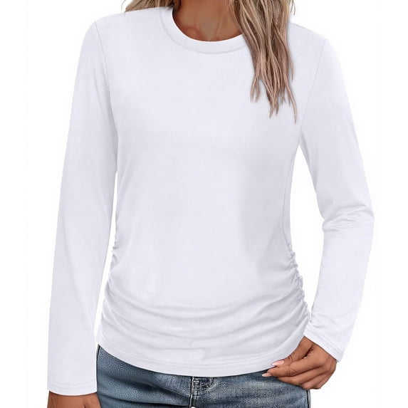 Yigetop Womens Tops, Long Sleeve Shirts for Women Ruched Fall Tops Crew Neck T Shirts Fashion Clothing 2025 4.7 4.7 Out of 5 27 Ratings Basic Tees for Women White M