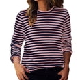 thumbnail image 1 of Yigetop Womens Tops Trendy Women's Spring Round Neck Long Sleeve Loose Two Color Striped T Shirt Top Striped Shirt Women Beige XL, 1 of 7