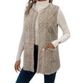 thumbnail image 1 of Yigetop Womens Vest Fleece Vest Women Sleeveless Crewneck Vest Jacket Open Front Lightweight Cardigans Fuzzy Fall Winter Coats Fleece Vest Women Khaki L, 1 of 1