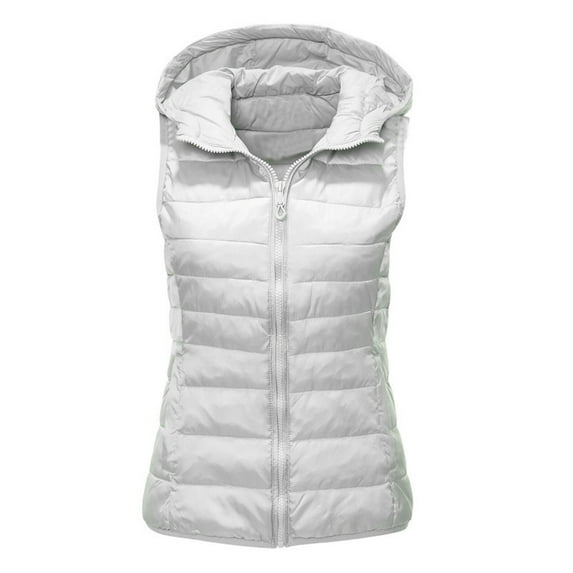 Yigetop Womens Vest Unisex Casual Solid Vest Zipper Pocket Loose Sleeveless Jacket Hooded Coat Long Puffer Vest Women White XL