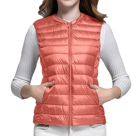 Yigetop Womens Vest Women Vest Cultivate one Morality Warm V Neck Thin Down Vest inside Puffer Vests for Women 2024 Trendy Watermelon Red M