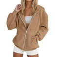thumbnail image 1 of Yigetop Womens Zip Up Jacket, Women's Fashionable Casual Solid Color Zipper inner Pocket Rabobs Sleeve Sweatshirt Womens Lightweight Jackets Khaki L, 1 of 1
