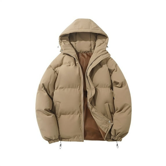 Yigetop Zip Up Jackets for Women Women's Solid Color Hooded Winter Couple Korean Version of Loose Warm Padded Casual Bread Padded Jacket Lightweight Jacket Women Khaki XL