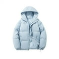 thumbnail image 1 of Yigetop Zip Up Jackets for Women Women's Solid Color Hooded Winter Couple Korean Version of Loose Warm Padded Casual Bread Padded Jacket Lightweight Jacket Women Light Blue XL, 1 of 5