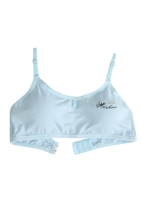 Cnuiaeg Girls' Training Bra Cotton Stretch Seamless Bralette Starter Bras,Color Blue,Size 10-15 Years