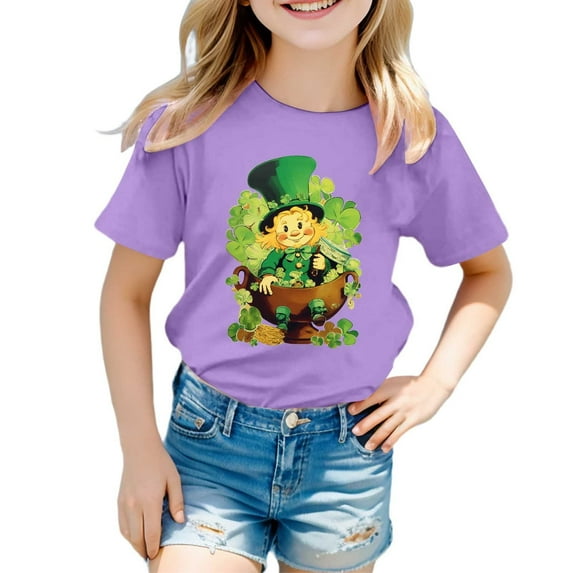 Yigsgc St. Patrick's Day T-Shirts for Kids,Girls Boys Leprechaun Shamrock Print Top Short Sleeve T-shirt Tee,Color ,Size 10-11 Years