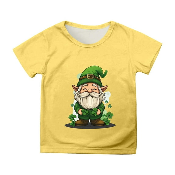 Yigsgc St. Patrick's Day T-Shirts for Kids,Girls Boys Leprechaun Shamrock Print Top Short Sleeve T-shirt Tee,Color Yellow,Size 3-4 Years
