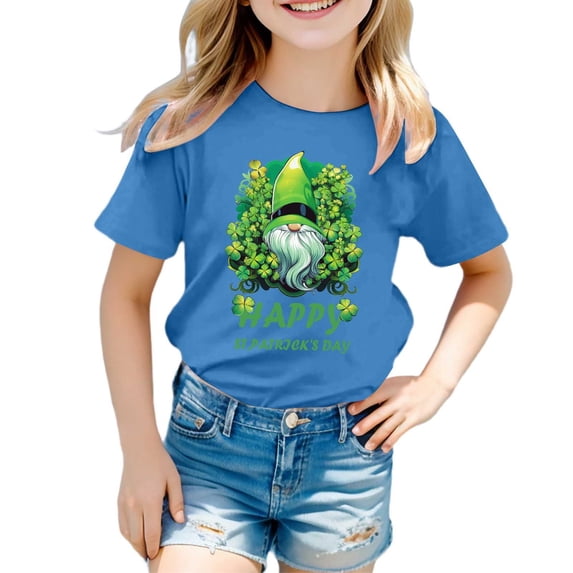 Yigsgc St. Patricks Day T-Shirt for Kids Cartoon Leprechaun Printed Shirts Short Sleeve Graphic Tees Tops,Color Blue,Size 2-3 Years