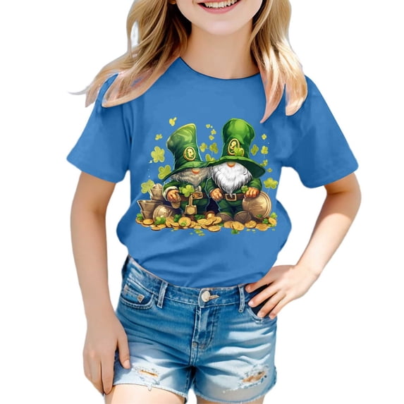 Yigsgc St. Patricks Day T-Shirt for Kids Cartoon Leprechaun Printed Shirts Short Sleeve Graphic Tees Tops,Color Blue,Size 4-5 Years