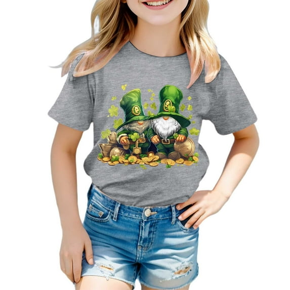 Yigsgc St. Patricks Day T-Shirt for Kids Cartoon Leprechaun Printed Shirts Short Sleeve Graphic Tees Tops,Color Grey,Size 10-11 Years