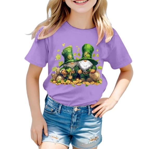 Yigsgc St. Patricks Day T-Shirt for Kids Cartoon Leprechaun Printed Shirts Short Sleeve Graphic Tees Tops,Color ,Size 6-7 Years