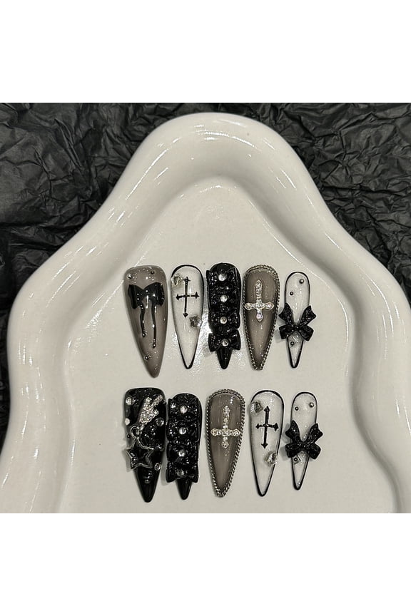 Yihe [Diablo Butterfly] Pure handmade high-quality boutique Diablo Goth cross-border manicure factory wholesale fake nails