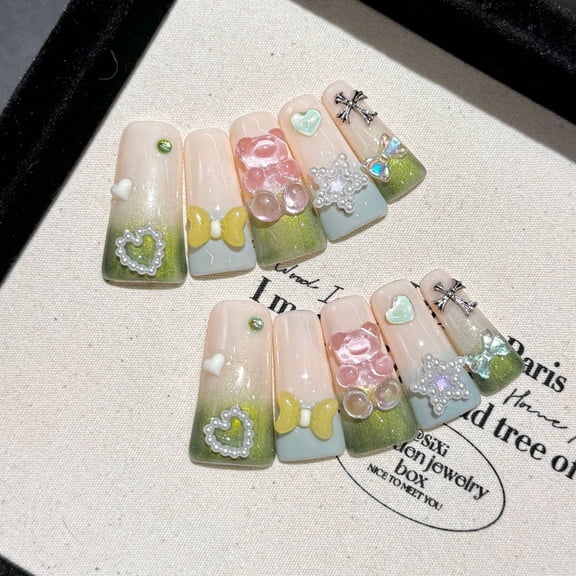 Yihe Foreign Trade Europe and the United States Cross-border Duck Beak Cute Love Cute Three-dimensional Bear Dopamine Wear Nail Nail Patch