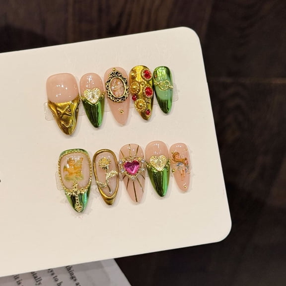 Yihe [Gilt Dream] Retro Court Style Nail Art Relief Angel Gorgeous Retro Niche Handmade Wearing Nail