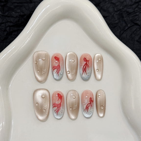 Yihe [Good Luck Koi] Spring New Long Shiny Cat's Eye National Style Good Luck Hand-worn Armor