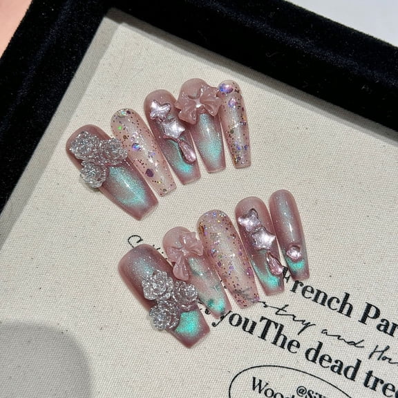 Yihe Mei Purple Star False Nail Patch Fantasy Meteor Retro Purple-Grey Girl Wearing Nail Art Finished Nail