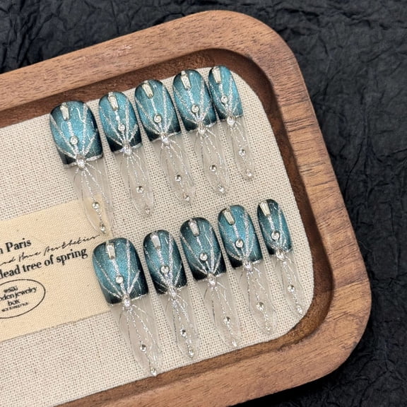 Yihe Original [Blue Devil] European, American and Dark Melbourne Cat Eye Handmade Wearing Armor Removable Fake Nails