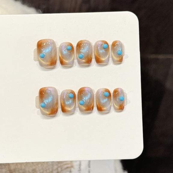 Yihe Original [Orange Blue Magic Diamond] Orange Blue Smudged Cat's Eye Diamond Jewelry Pure Handmade Wear Nail Atmosphere Nail Art
