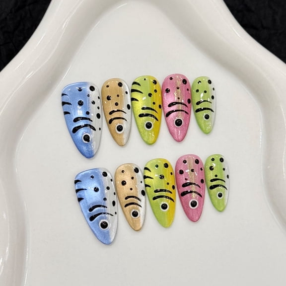 Yihe Original [Personalized Salted Fish] New Creative Personality Design Color Dopamine Fish Nail Art Wear Nail