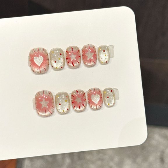 Yihe Original [Star Heart and Dream] Pink Through Love Stars Wear Nail Explosion Sweet Girl Wind Handmade Nail Patch