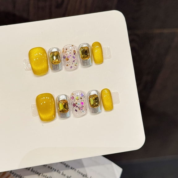 Yihe W series [Golden Mang Magic Diamond] Golden Flash Symphony Handmade Wearing Armor, Light Luxury Advanced Bright Whitening Nail Art