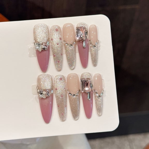 Yihe W series [pink diamond gilded] pink gold gradient diamond jewelry hand-worn nail wholesale light luxury fairy spirit exquisite