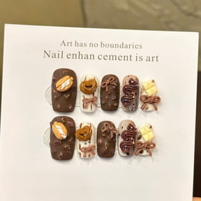 Yihe Wear Nail [Qiao Lezi] Cute Cartoon Baguette Afternoon Tea Children's Fun Three-dimensional Short Nail Art Wear Nail