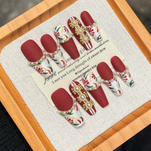 Yihe [Xi'Marriage] New Chinese Xiuhe Wedding Nail Pure Handmade Phototherapy Wearing Nail Detachable Wholesale Nail Pads