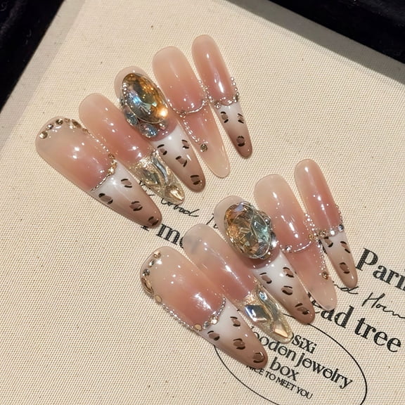 Yihe, autumn and winter Merard leopard print white French sparkling champagne oval diamond wild leopard long armor