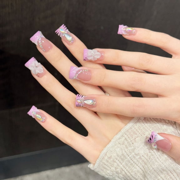 Yihe [flower shadow tiger pattern] powder gradual change tiger pattern wearing nail magic three-dimensional flower cross-border duck bill fake nail manicure