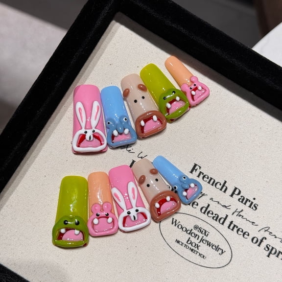 Yihe frog duck bill fun cartoon ugly cute big mouth nail patch finished product wearing nail removable pure handmade
