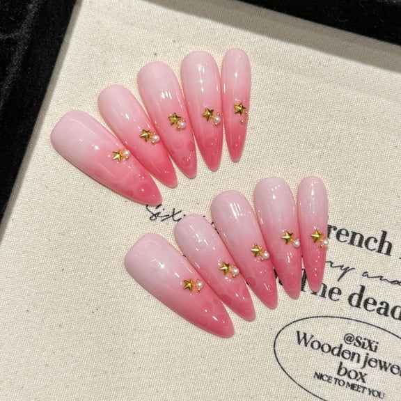 Yihe lychee jelly rose quartz handmade nail glass bead nail sticker pure desire gentle butterfly fake nail piece