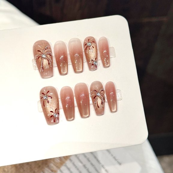 Yihe original [bead chain fireworks] pink brown gradual change handmade wear nail spider diamond jewelry personality niche nail piece
