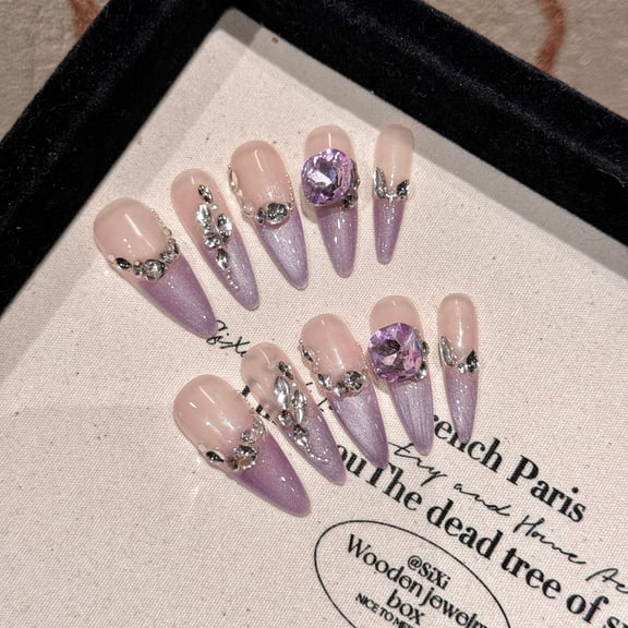 Yihe violet French broken diamond butterfly love boutique K9 drill one second heart nail patch hand-worn armor