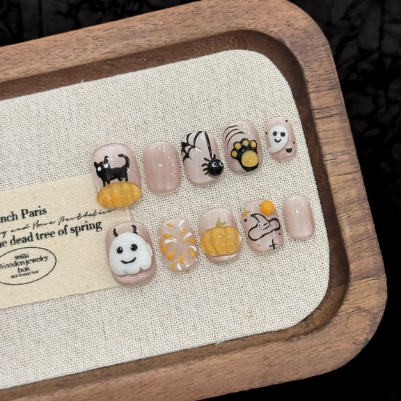 Yihe wears armor [Halloween Ghost] Little black cat pumpkin spider three-dimensional pinching holiday atmosphere nail sticker