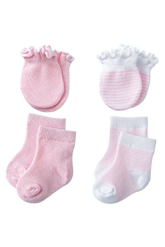 4 Pairs Cotton Newborn Mittens Lovely Anti-scratch Socks