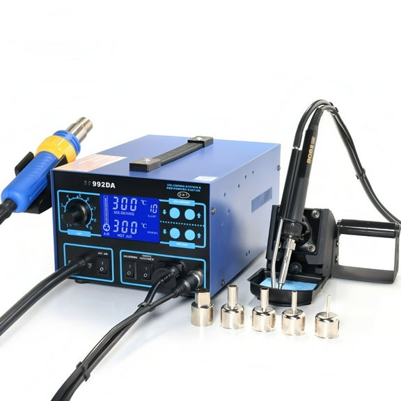 Yihua 992DA LCD Digital Rework Soldering Station 4 in 1 Repairing Station Hot Air Gun Soldering Iron Smoke Absorber Rework Station for Electronic Component Repair