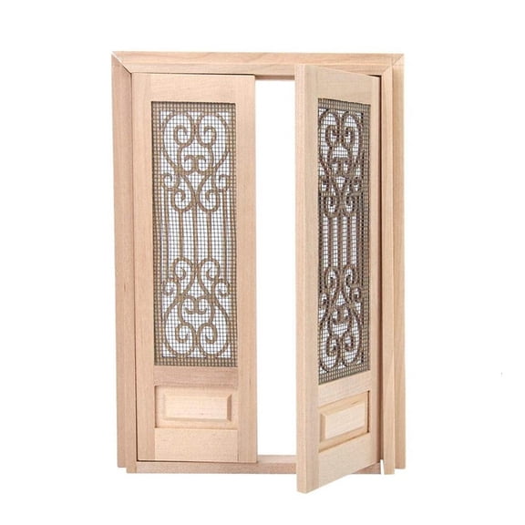 Yihuala 1/12 Dollhouses Wood Door Unpainted Double Screen Door Model Figurine for Enthusiast and Collector Dollhouses Scene Deco