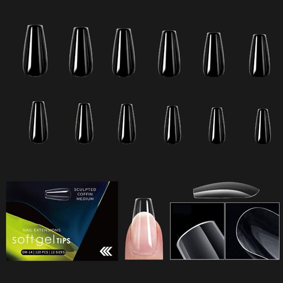 Yihuala 1 Box Clear False Nails Tips Full Covers Stick on Nails Soft Gels Tips Manicures Supplies for Salons